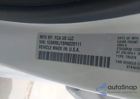 2024 Ram 1500 Laramie 4X2 5'7 Box z USA, uszkodzony, nr VIN 1C6RREJT8RN220111